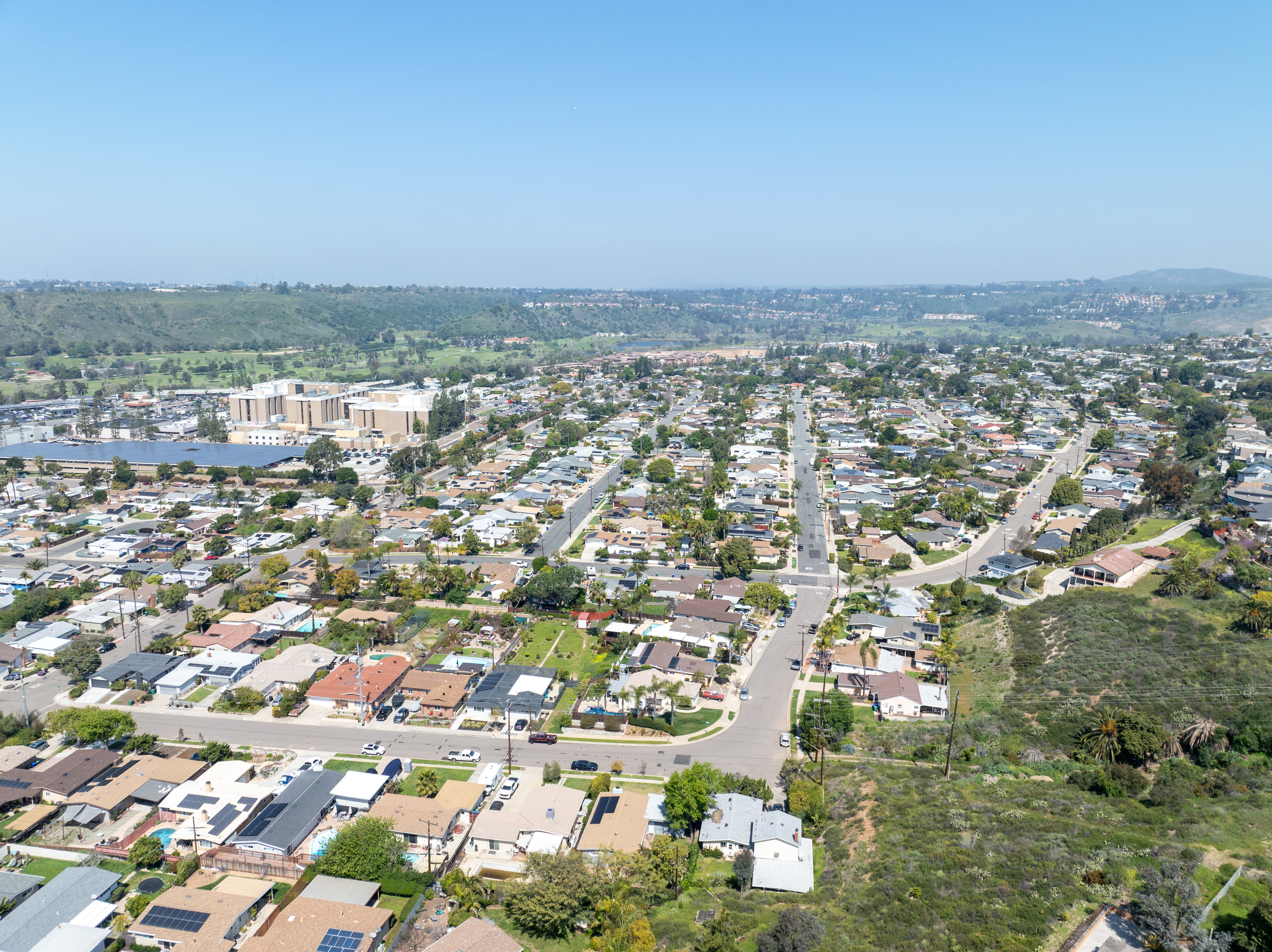 Aerial view of house in San Diego suburb, California, USA